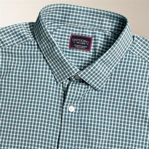 UNTUCKit Peterson Mens XXL Blue White Gingham Check Stretch Short Sleeve Shirt‎